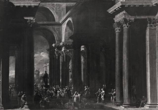 Anonimo — Viviano Codazzi and Domenico Gargiulo, called Micco Spadaro. An Architectural Capriccio with a Roman Sacrifice — insieme